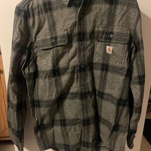 Loose fit heavyweight flannel long sleeve plaid shirt